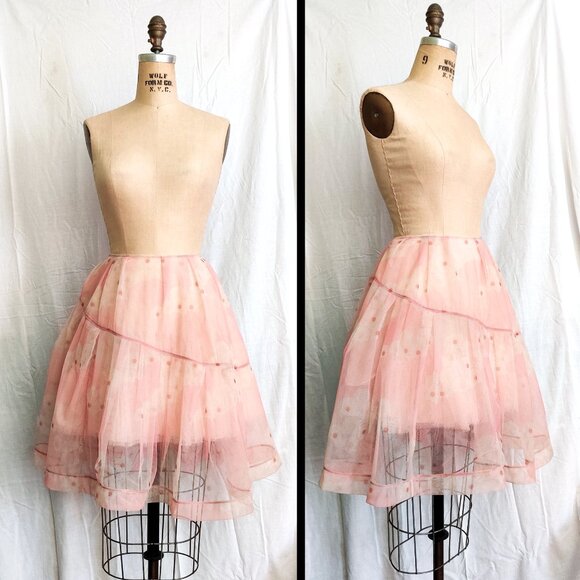 Simone Rocha Dresses & Skirts - EUC Simone Rocha “Kimono” Pink Floral Sheer Tulle Net Full Knee-length Skirt 6 S